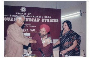 Launch of my book at the World Book Fair with Khushwant Singh and George Fernand, then Defence Minister