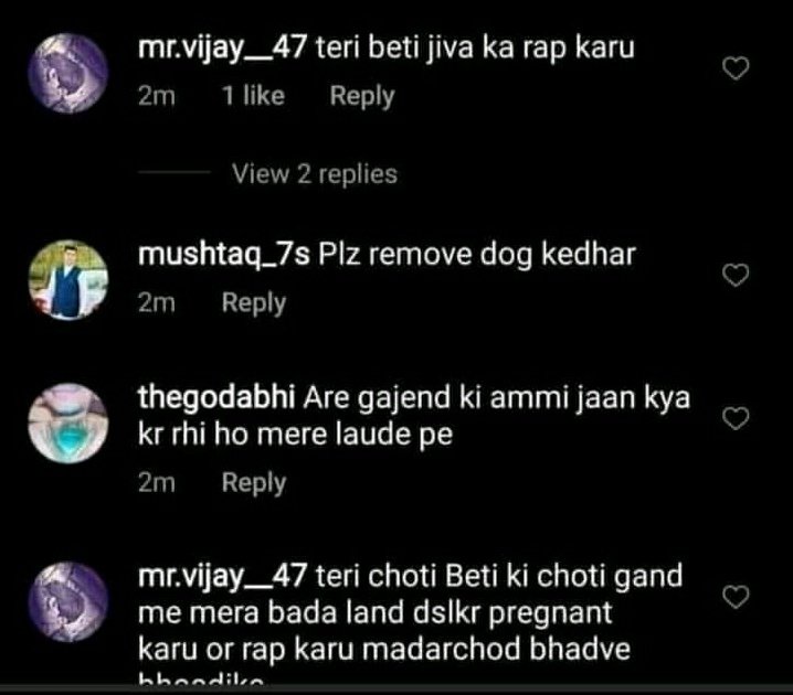 rape threats to Ziva Dhoni